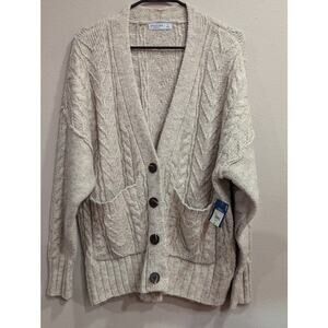 Women's fisherman style button up cardigan in oatmeal by Arizona Jean Co., M NWT